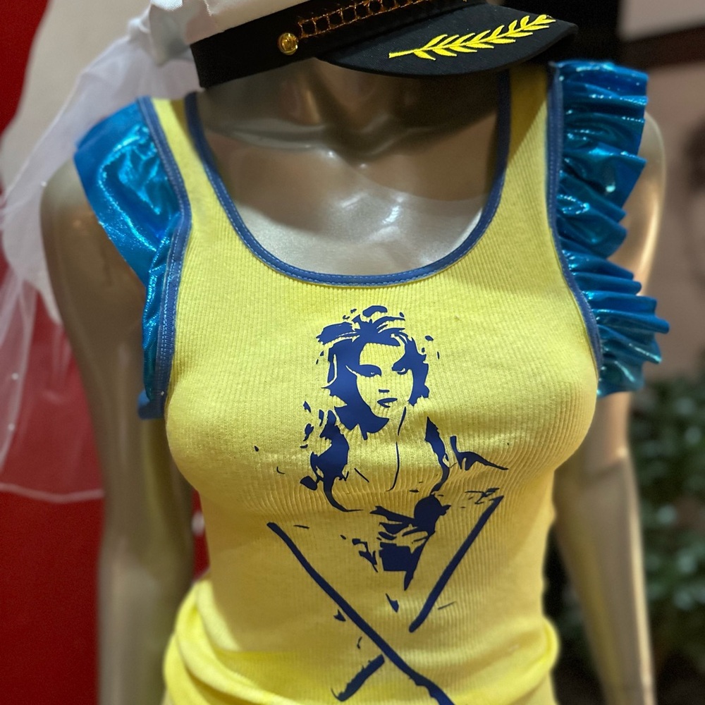 ⚡️BARBARELLA Queen of the Galaxy soft dyed ribbed tank top ruffle sleeves M